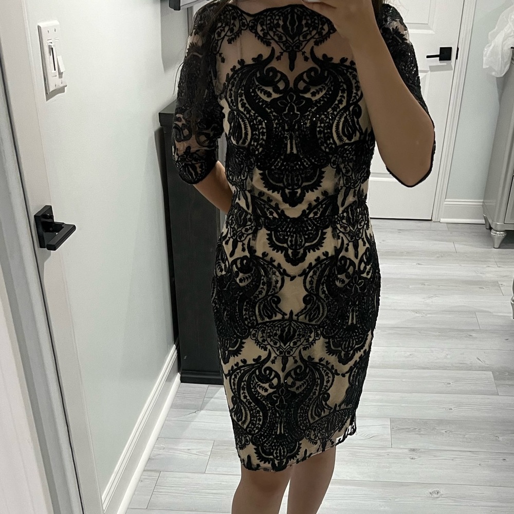 Tahari Nude and Black Dress with Sequins